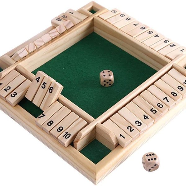 Deluxe 4-spelare Shut The Box Träbordsspel, Klassiskt Tärningsspel KLB