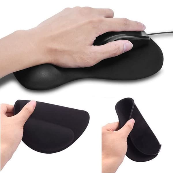 Musemåtte Memory Foam Håndledsstøtte Ergonomisk Skridsikker Mus Sort