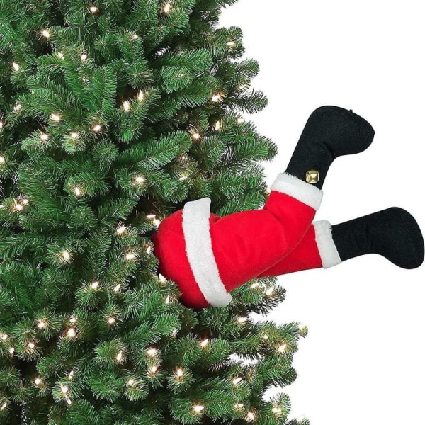 Julemandsben, plysfødder med sko, fast i juletræspyntningen
