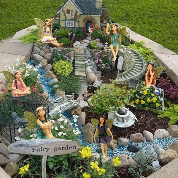 Fairy Trädgårdstillbehör inomhus utomhus 6 miniatyrälvor