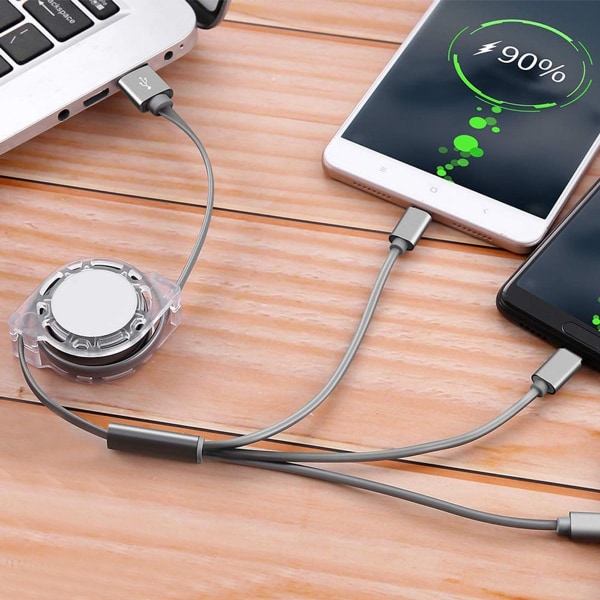 2 kappaletta Apple/Android/Type-C latauskaapeli 3 in 1 harmaa