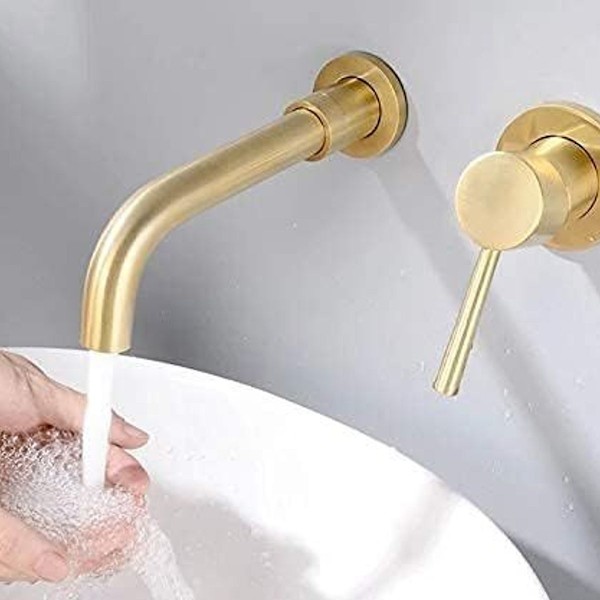 Børstet guld indbygget håndvaskarmatur med KLB