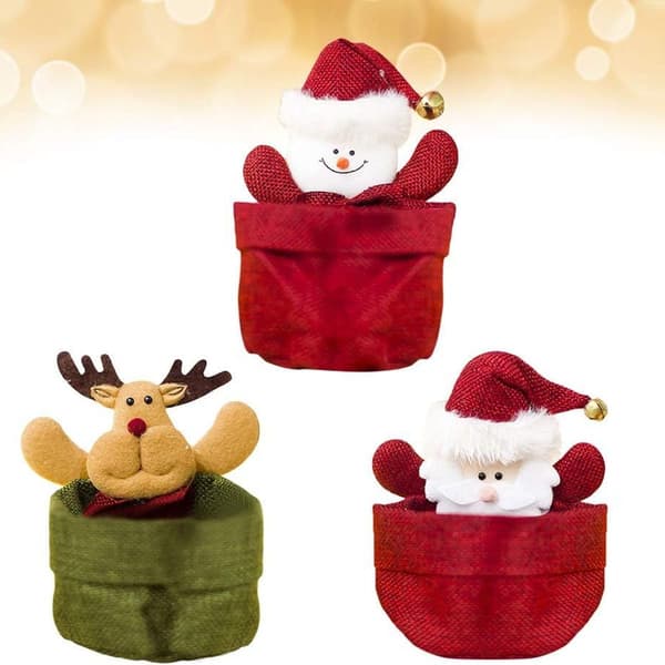Paket med 3 godispåsar Jultomte Snögubbe Älg Presentpåsar Hemfest KLB