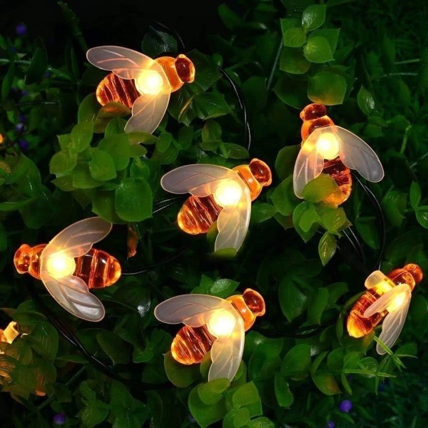 Solar Fairy Lights, 50 Cute Honey Bee LED-lys, 7M/24Ft 8 Modes KLB