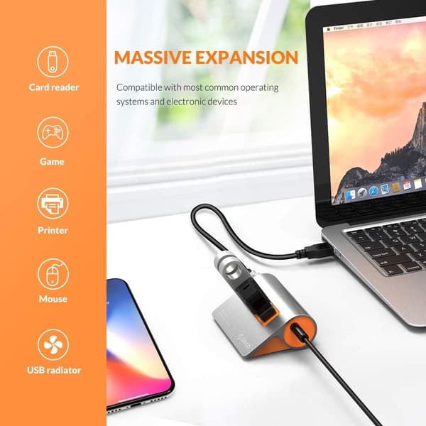 USB 3.1 selvforsynet hub, 4-port USB datahub, 10 Gbps