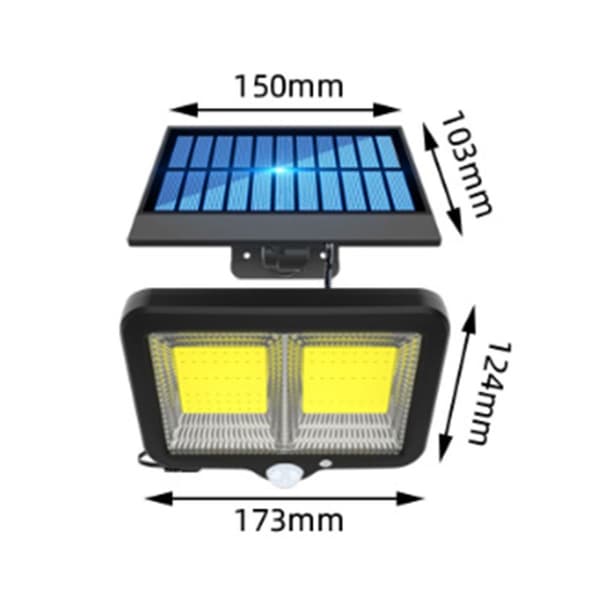 Solcellelys 128 LED - lyse solcellelamper for utendørs bruk, IP65 vanntett, 3 moduser KLB
