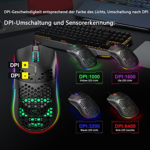 Gaming mus med 6400 DPI optisk sensor, gaming mus 6 programmerbar