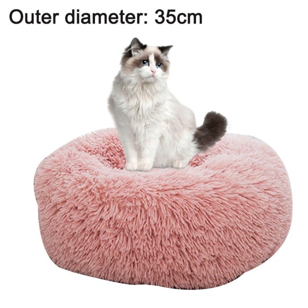 Rund 35cm mørkegrå katteseng hundeseng donut blødt læder pink KLB