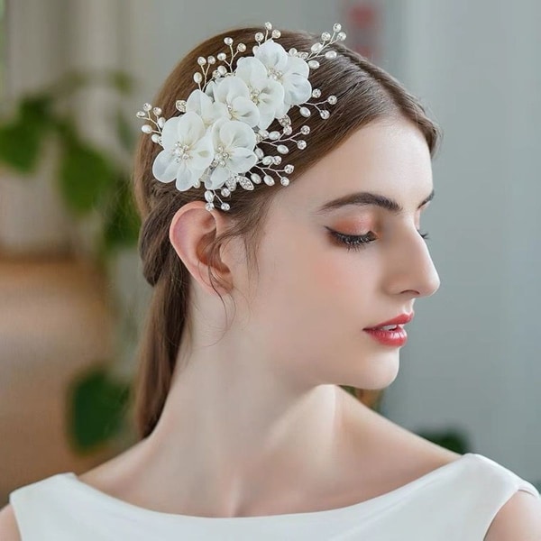 White flower crystal hair comb, flower hair pin