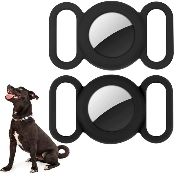 AirTag silikonhundhalsband för GPS-spårningslokalisering (svart-2 st), cover kompatibelt med Apple AirTag, Säkerhet och Anti-P
