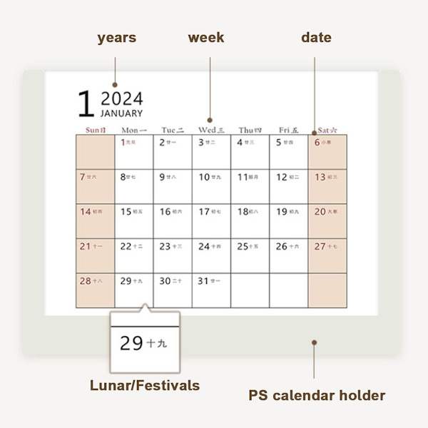 Skrivebords kalender 2024 Skrivebordsarrangør Penneholder 2024 Skriver Style1 KLB