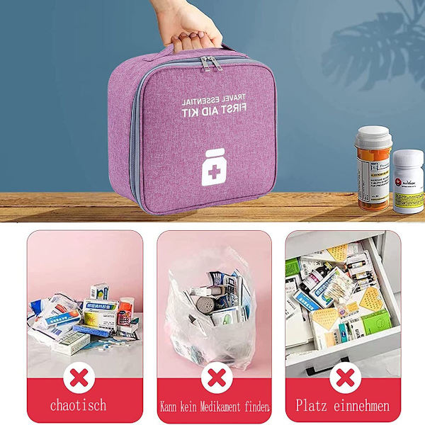 2-delt medicintaske, medicintaske, rejsesæt, førstehjælpstaske, tom, stor