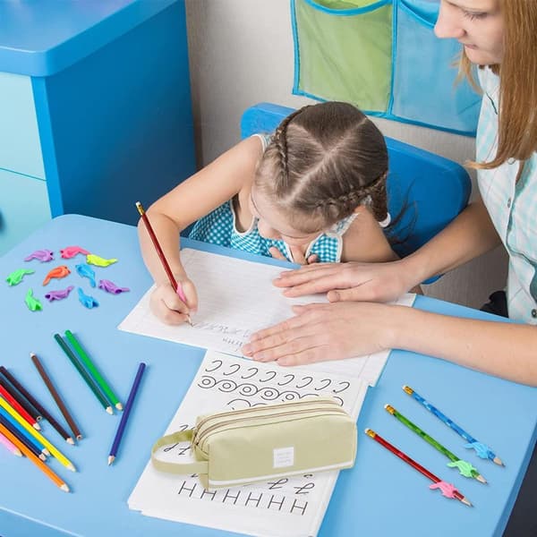 Pencil Case, Pencil Case, Stor Kapacitet Studerende Taske, Grå Grøn KLB