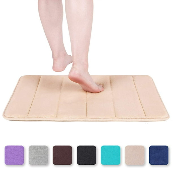 Badrumsmatta i minnesskum, halkfri, absorberande badrumsmatta, tvättbar - 40 x 60 cm, beige