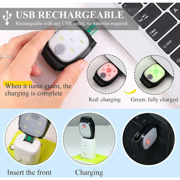 Utomhus nattljus Clip-on reflekterande USB uppladdningsbar liten lätt plast löpning utrustning säkerhetstillbehör (1 förpackning) KLB