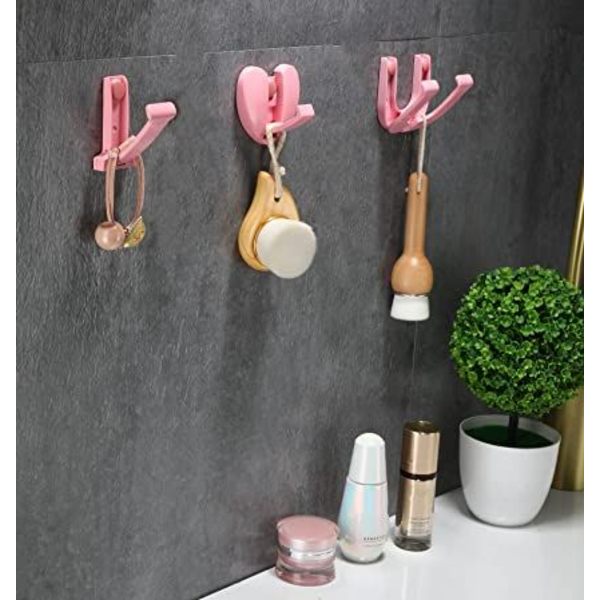Trestegs set med dolda fällbara väggkrokar (rosa), barnens väggkrok, sjal krok, myntväska, nyckel, hatt, väska, kreativ bokstavsform, aluminium