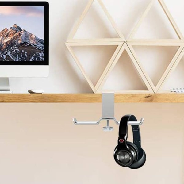 Hovedtelefonholder, dobbelt headset-stativ rotation 360 grader sølv