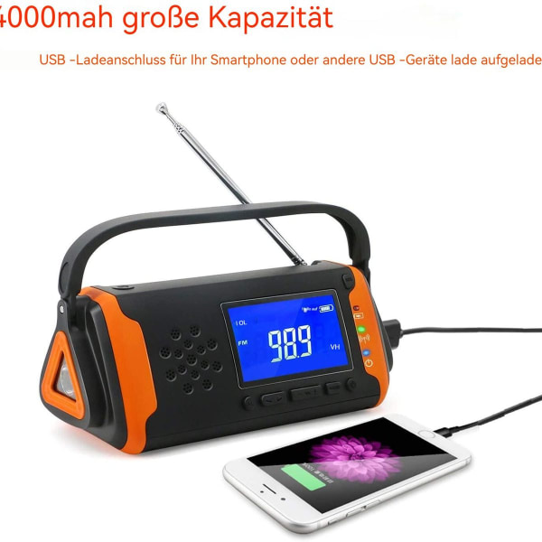 Solar Dynamo Crank Radio FM, Bærbar Multifunktionel Nødradio KLB