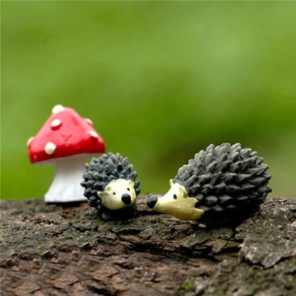 Danmu resin mini pinnsvin og sopp, miniatyr