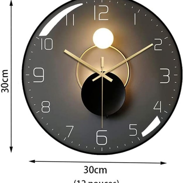 Moderne Silent Wall Clock 30cm Diameter Vægpendul Digital Rund Quartz