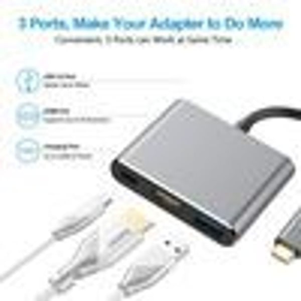 3 i 1 Hub Type C til HDMI USB 3.0 USB-C Adapterkabel