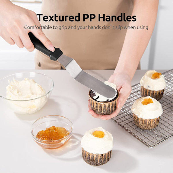 Offset Spatula Set med 3 st, 6 tum, 8 tum, 10 tum blad, rostfritt stål, tårtdekorering, glasyrspatel, set med 3 (svart)