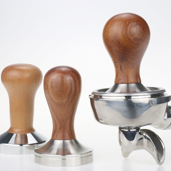 51mm Espresso Tamper med 304 Rustfritt Stål Flat Bunn, 51mm Espresso Tamper med Trehåndtak Tilbehør (Naturlig Farge)