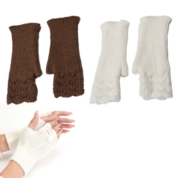 2 paria naisten talviset käsivarsien lämmittimet, sormettomat käsineet, käsin virkattu yhdistelmä 4 KLB