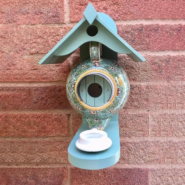 Bird House and Feeder Creative Teapot Teacup Design Wall Mount KLB