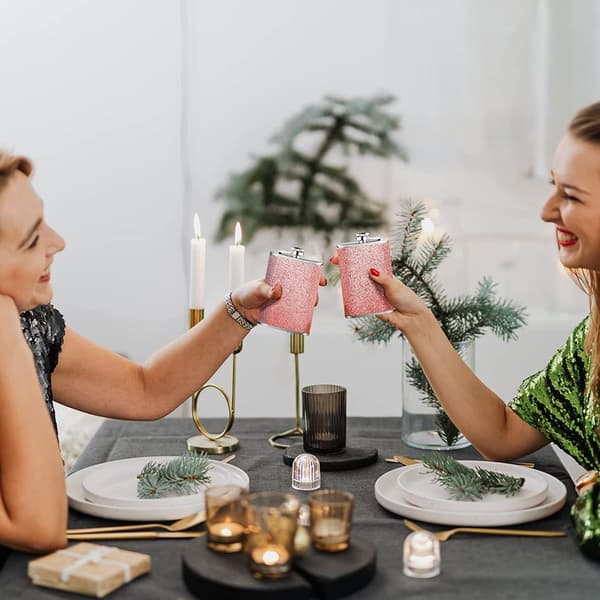Rustfrit hofteflaske i rustfrit stål med farverig glitter Kapacitet: 6 stk. Pink