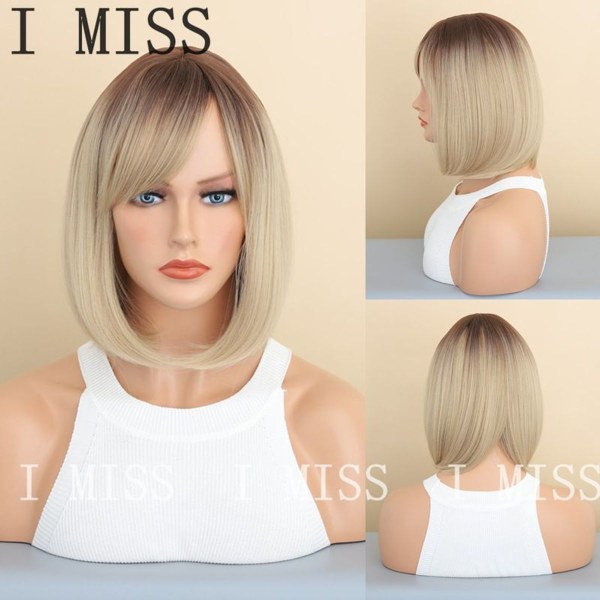 Blond kort peruk med rak gradient för kvinnor