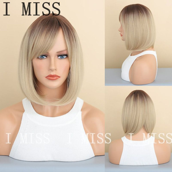 Blond kort rak gradient peruk för kvinnor