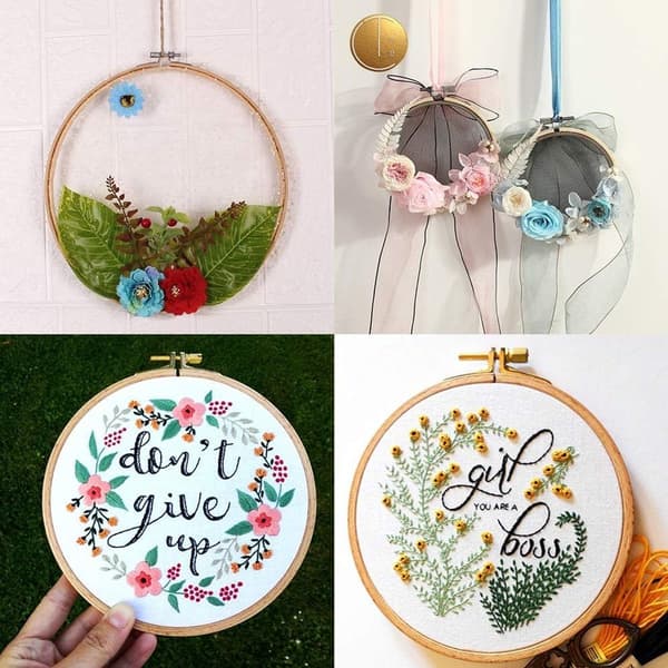6 stycken runda broderiramset, korsstygnsram broderiram bambu ringar KLB