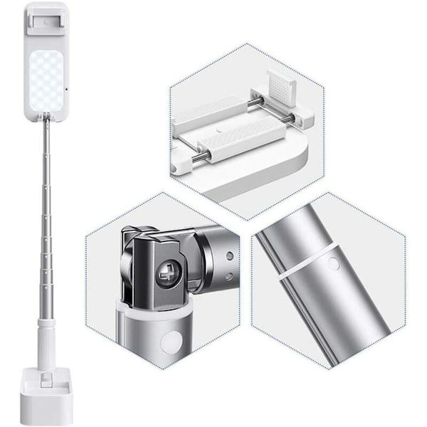 Selfie-lys med fjernbetjening, foldbar, sammenklappelig, 7 LED'er, live videooptagelse,