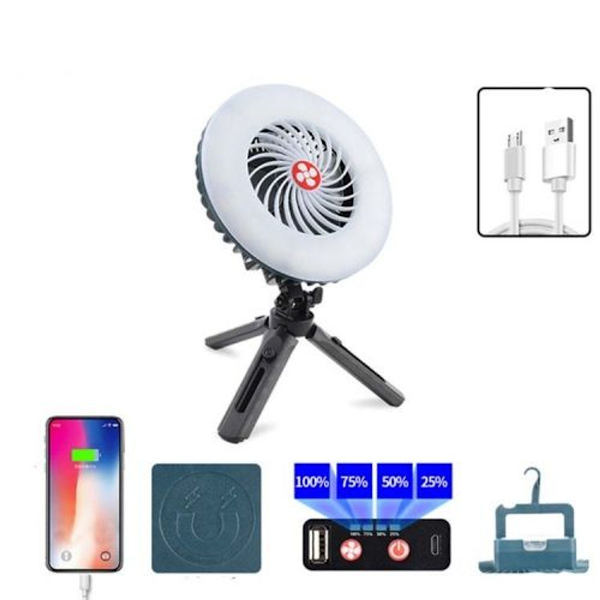 USB genopladelig ventilatorlys live multifunktion telt campinglys, stil: ventilator