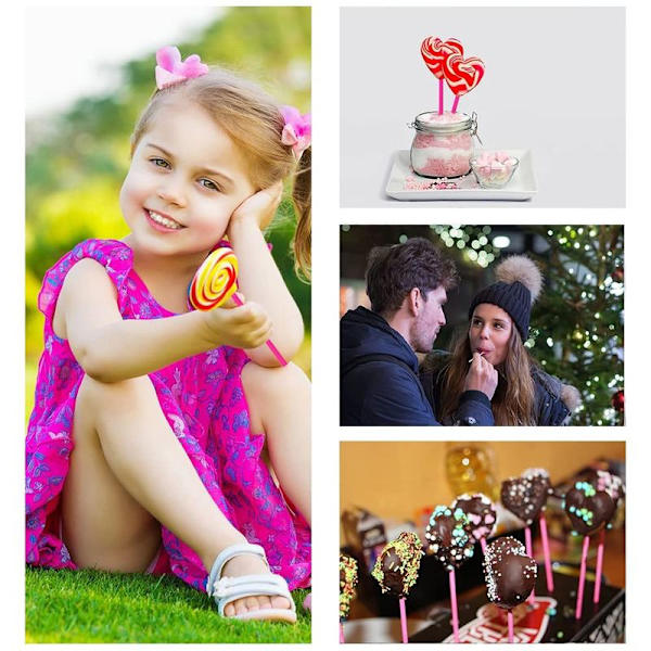 Paket med 100 st lollipop-pinnar, marshmallow-pinnar, livsmedelssäkerhet