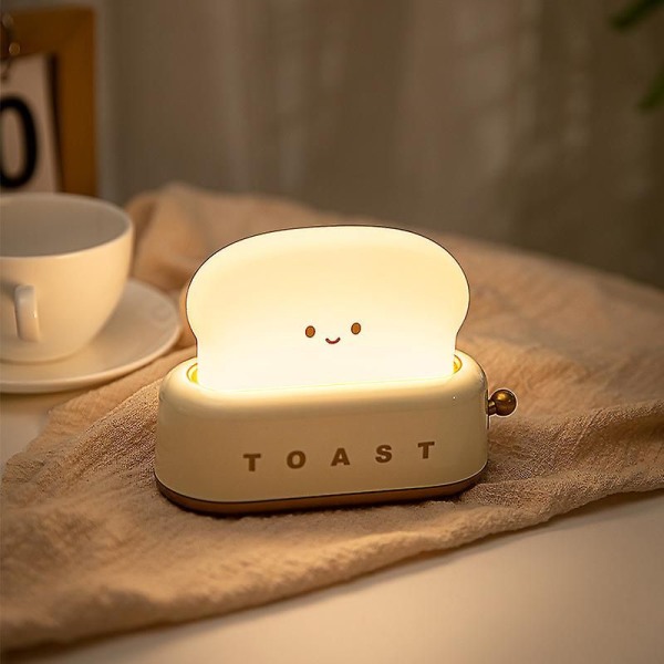 1 st kreativ brödrost nattlampa, LED brödmaskin nattlampa, USB-laddning, dimbar sovrum sänglampa gul