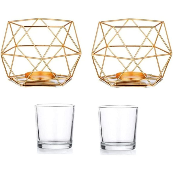 Tealight-hållare ljusstake metall - set med 2 geometriska tealights KLB