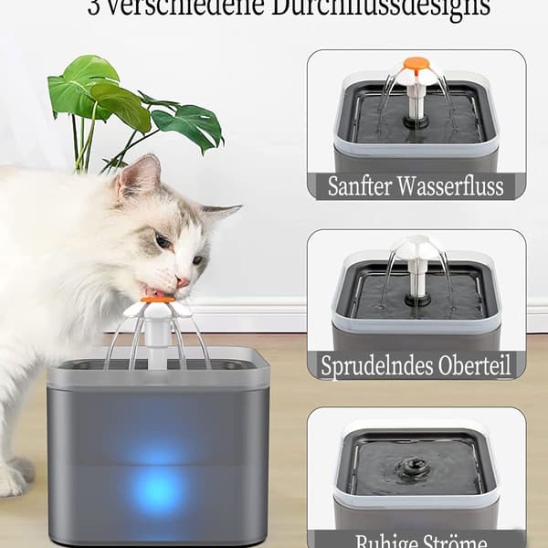 Kattvattendispenser, super tyst kattvattendispenser 2L, med LED-ljus, KLB