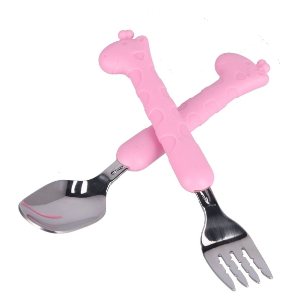 2Pcs/Set Fork Spoon 304 Stainless Steel Children Tableware Pink KLB