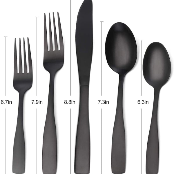 Bestikksett i rustfritt stål, matt sort bestikksett med kniver, gafler og skjeer KLB