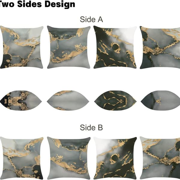 Set om 4 kuddfodral Marmor Svart Guld Abstrakt Art Deco Soffa