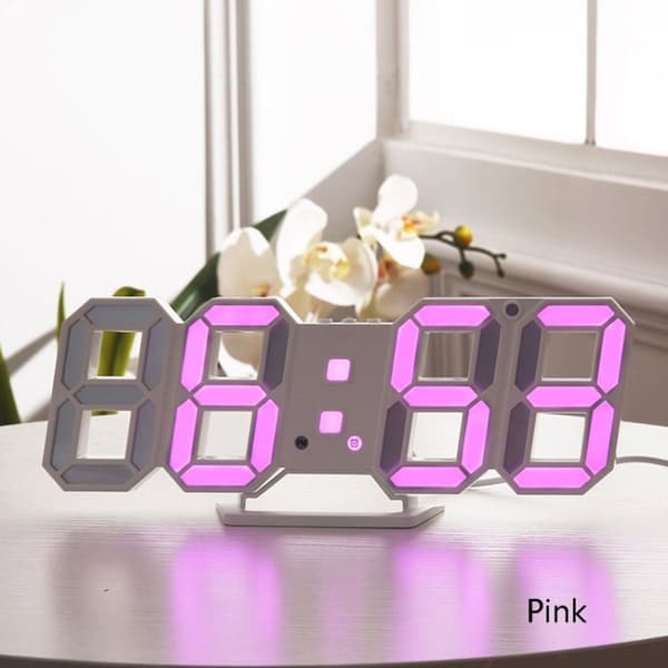 3D Stereo LED-väckarklocka Vardagsrum 3D Väggklocka Rosa