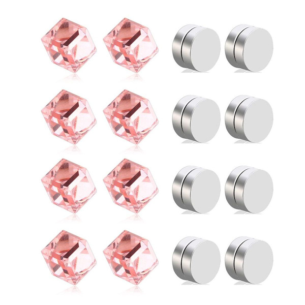 4 par diamantfärgade vita stenkristallrosa vattenkubmagneter KLB