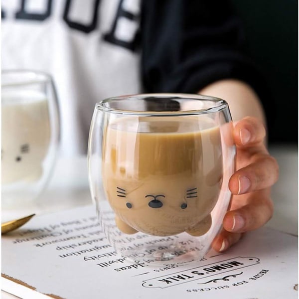 Kaffe kopp djur dubbel glas kopp, mjölk, kaffe kopp, cappuccino kopp,