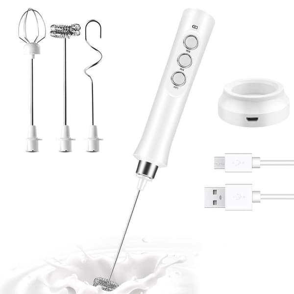 Bærbar elektrisk mælkeskummer, USB-genopladelig, hvid