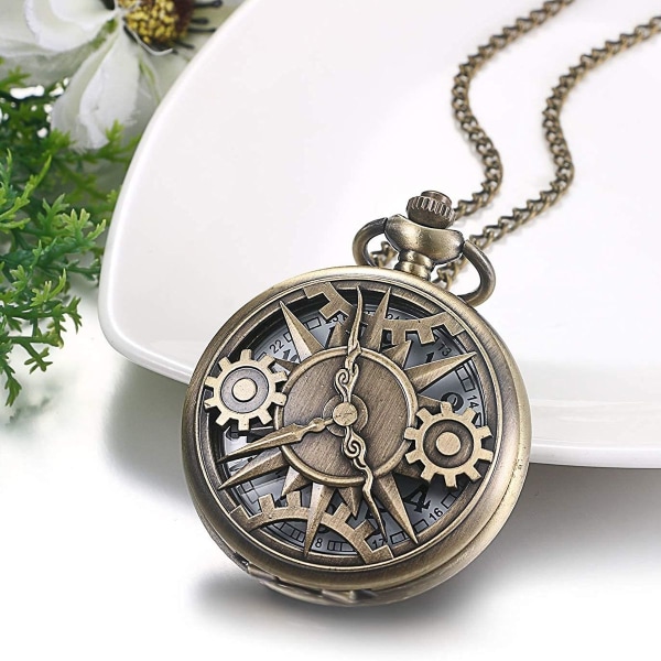 Vintage lommeur med r mix tal urskive steampunk skelet