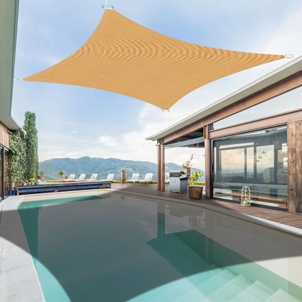 Rektangulær skygge sejl 4x5m Sand, Vandtæt Markise UV Beskyttelse til Have Terrasse Udendørs Patio Swimmingpool med Gratis Reb KLB