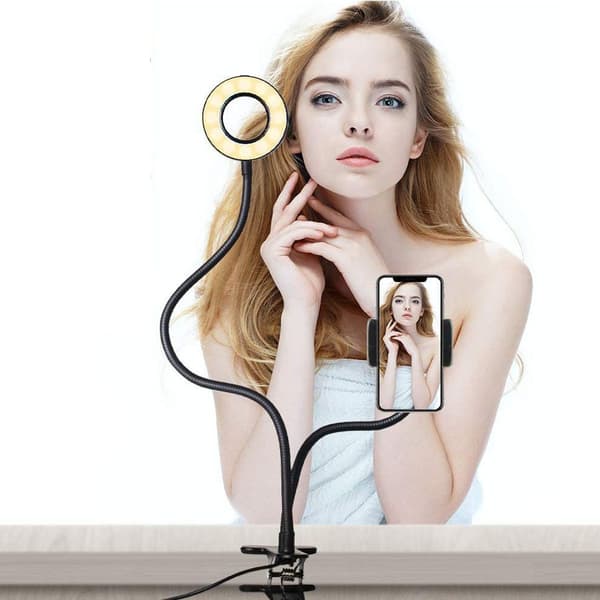 Concept 2 i 1 LED Selfie ringlys bordmontert lys iPhone-holder med KLB