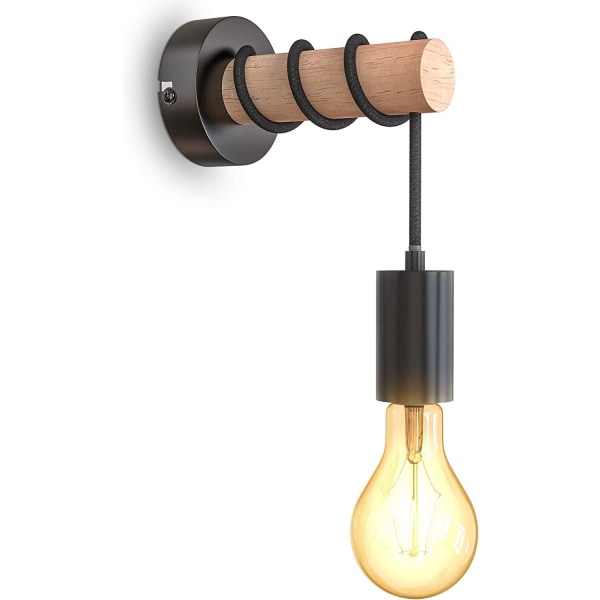Væglampe I vintage væglampe 1 indvendig flamme I industrielt design I retro lampe I stål I træ I rund I E27 I uden lyskilde